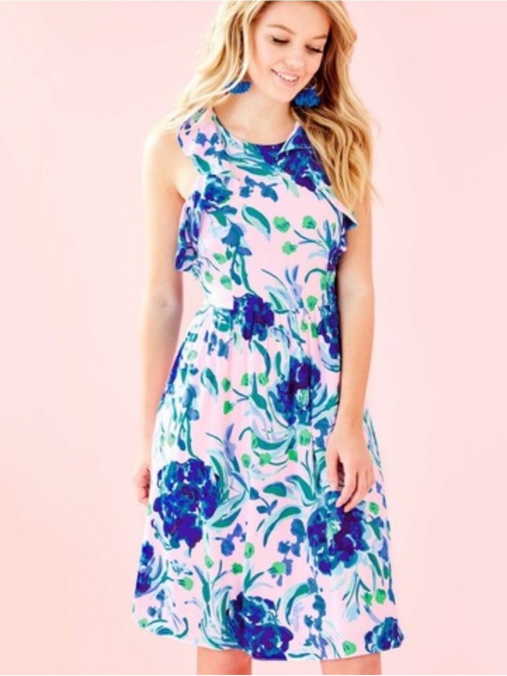 Lilly Pulitzer Pink Dress with Blue Floral Print